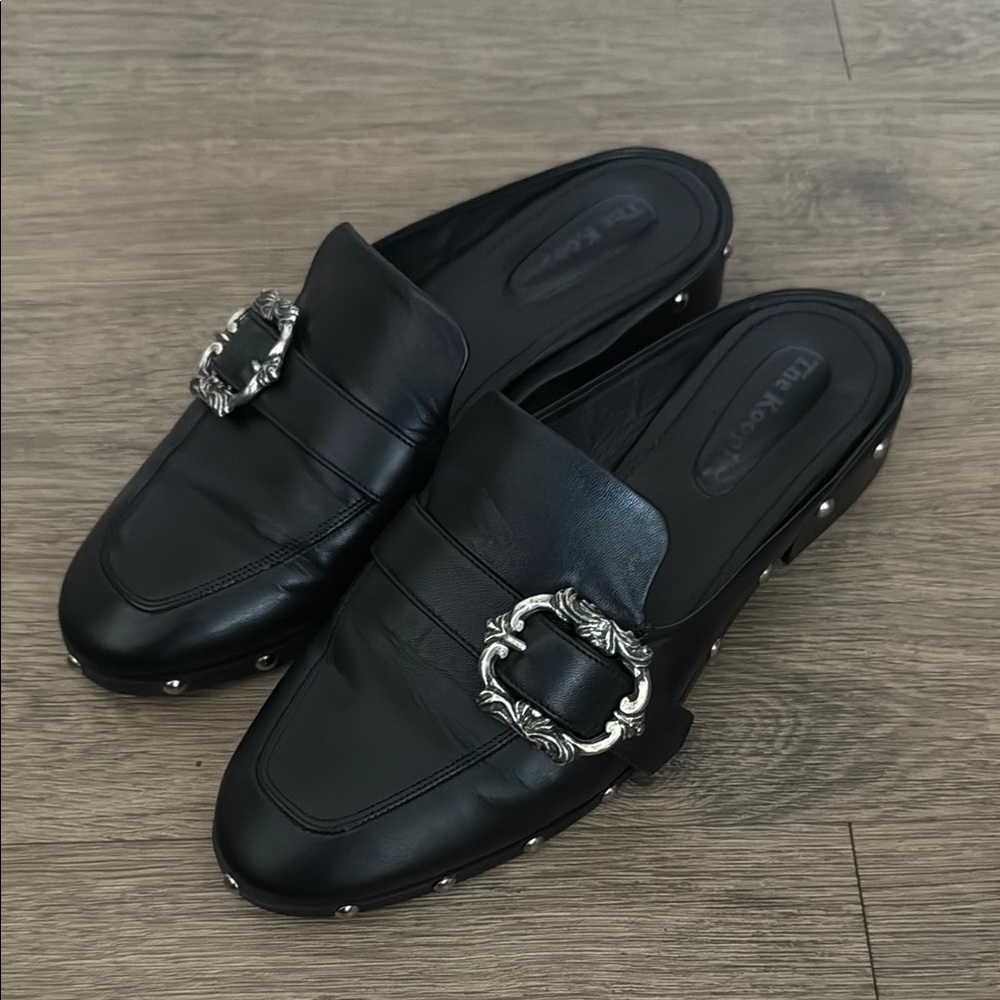 The Kooples Leather Mule Loafers with Jewelled Buckle-US 7.5 (EU38)